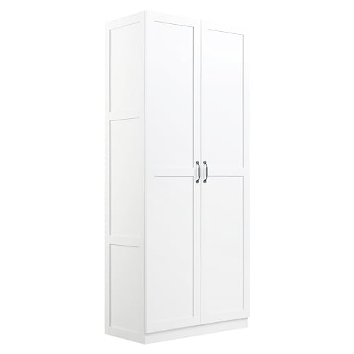 Manhtattan Comfort Hopkins Modern Freestanding Storage Closet with 7 Spacious Shelves and Soft Close Doors, Multipurpose Wardrobe Cabinet for Bedroom, 72" High, Large, White Manhattan Comfort