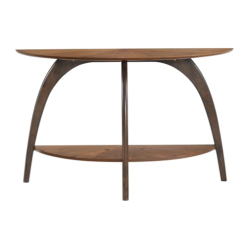 Martin Svensson Home LAX Two-Tone 48-Inch Caramel Brown Half-Moon Wood Sofa Console Table with Walnut Legs and Shelf Storage Martin Svensson Home