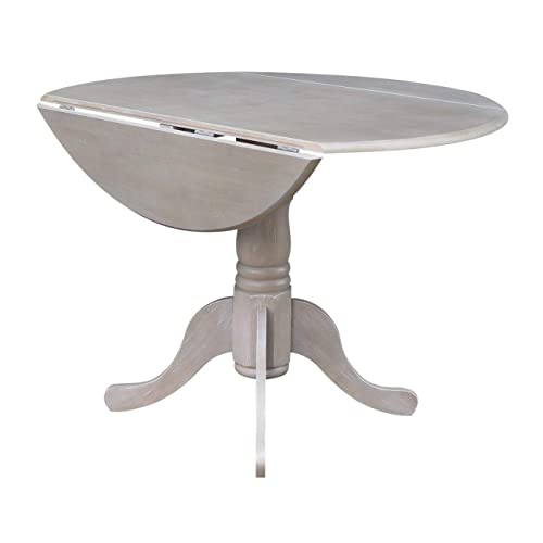 International Concepts 42" Round Dual Drop Leaf Pedestal Table, Washed Gray Taupe IC International Concepts
