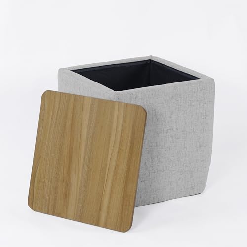 HomePop Home Decor Storage Ottoman with Wood Top|Upholstered Modern Square Storage Ottoman with Storage for Living Room & Bedroom, Gray Woven HomePop