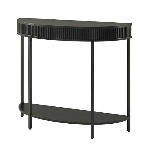 unipaws Fluted Half Moon Console Table, Modern 2-Tier Black Entryway Console, Sofa Back Table for Living Room, Hallway & Foyer (36" Width) unipaws