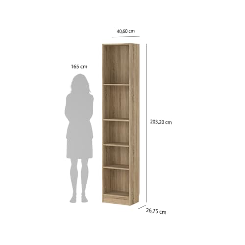 Tvilum Element Narrow 5 Shelf Bookcase, Tall, Oak Tvilum