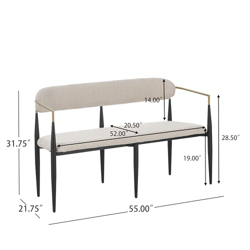 Christopher Knight Home Names Modern Metal Loveseat, Living Room Fabric Upholstered Settee, Curved Open Backrest 2-Seater Sofa, Cozy Couch for Bedroom, Apartment, Home Office, Black+ Gold + Beige Christopher Knight Home