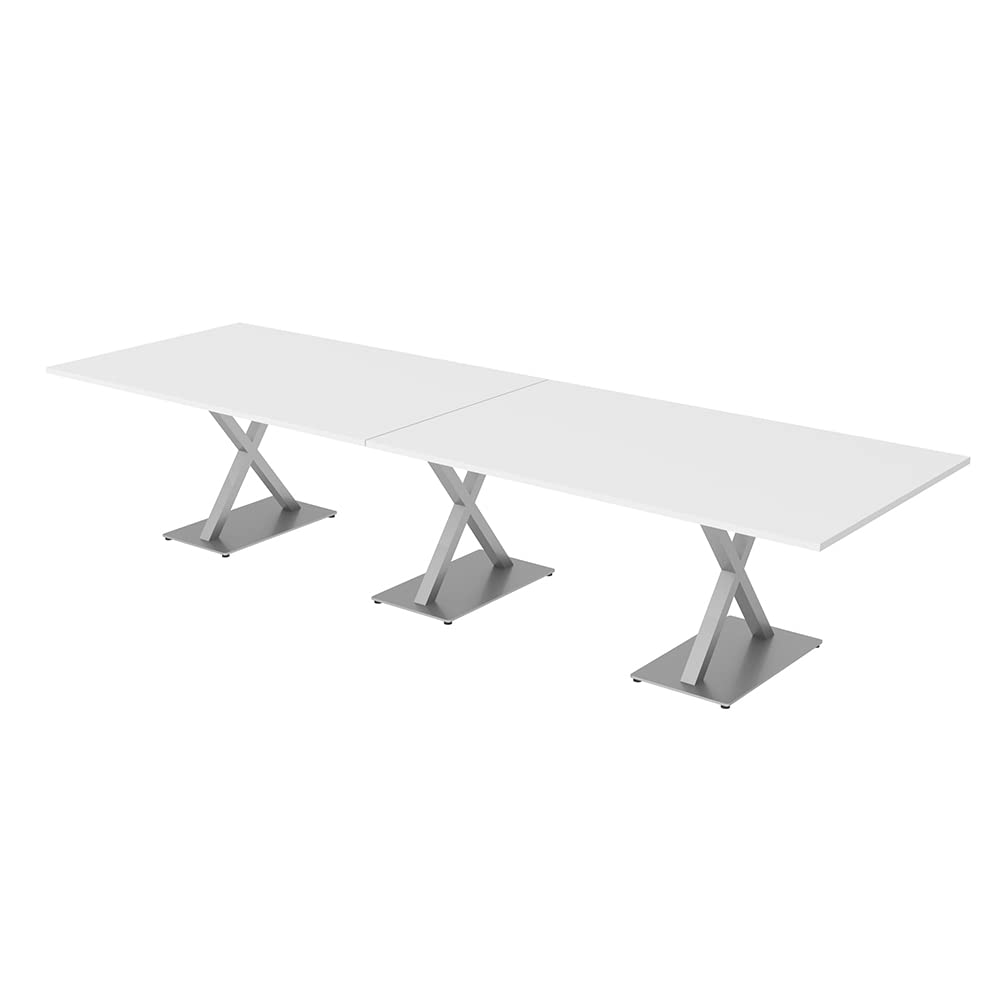 SKUTCHI DESIGNS INC. 12 Person Rectangular Conference Table with X Bases | Modular Table | Harmony Series | 12' | White SKUTCHI DESIGNS INC.