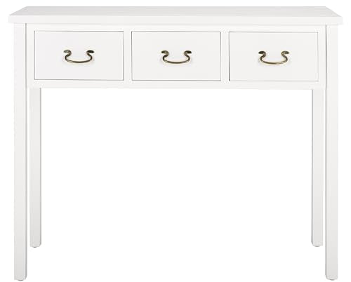 SAFAVIEH Home Collection – Cindy White Console Table with Three Drawers, French Farmhouse Storage Console, Tapered Leg Design (AMH6568C) SAFAVIEH
