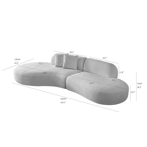 135.4" Curved Sofa, Sectional Modern Couch Boucle Fabric Upholstered Cloud Couch with 2 Pillows, 6 Seater Oversized Chaise Sofa Couch for Living Room,Bedroom,Office, Camel Left Facing M MEETAKING