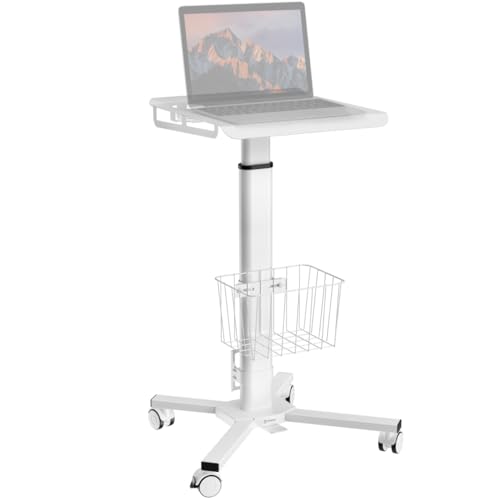 ONKRON Mobile Laptop Cart on Wheels, Load up to 17.6 lbs, Standing Rolling Desk Adjustable Height, Portable Workstation for Laptop/Small Computer Cart for Couch, Home, Office White ONKRON