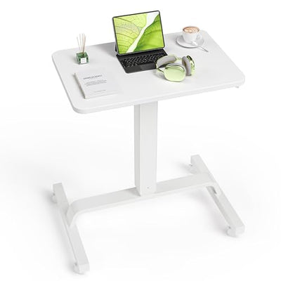 WALKINGDESK Height Adjustable Mobile Standing Desk with 360° Swivel Casters, 29"-45" Pneumatic Rolling Desk on Wheels, Perfect for Home Office, Bedroom, Living Room, White