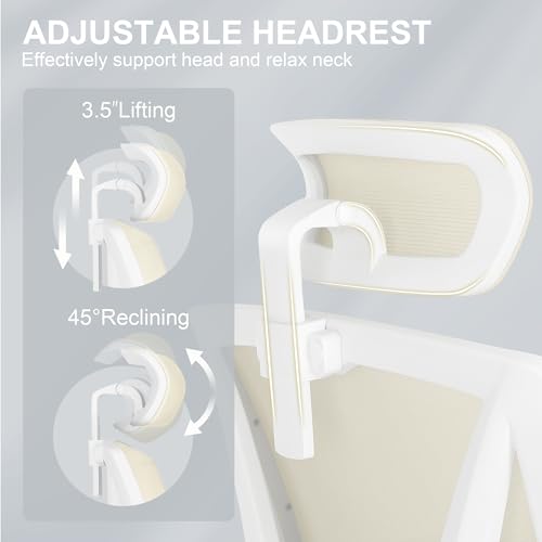 Misolant Ergonomic Office Chair with Footrest, Ergonomic Desk Chair with Adjustable 2D Lumbar Support, High Back Computer Chairs with Adjustable Headrest, Beige Comfortable Executive Office Chair Misolant