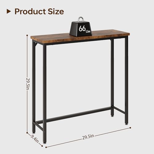 Tujurich Narrow Entryway Console Table & Sofa Side Table - Industrial Hallway Table for Small Spaces, Behind Couch Table, Multi-Functional Living Room Bedroom Office,Brown, 29.5" x 9.4" x 29.5" Tujurich