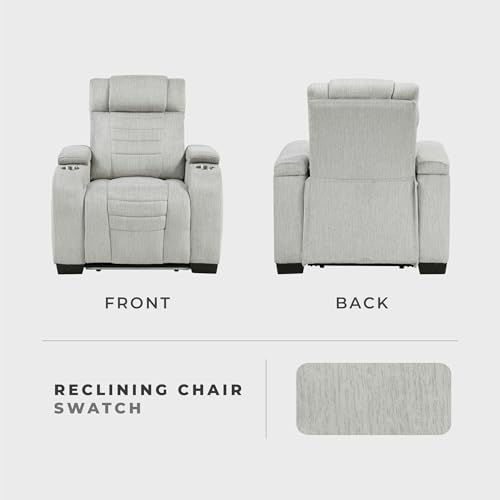 Lexicon Wall Hugger Manual Reclining Chair, Microfiber Manual Recliner with Cup Holders/Hidden Arm Storage/LED Base Lighting, Home Theater Seating for Living Room, Light Gray