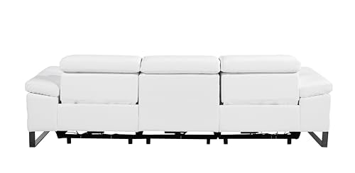 BlackJack Furniture Antonio Top Grain Italian Leather Power Recliner Sofa with 2 Reclining Seats & Large Power Headrests, Comfortable Lumbar Support, USB Chargers, Wall Hugger Design, White Blackjack Furniture