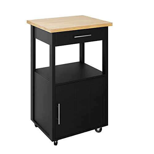 Shintenchi Kitchen Island Cart with Storage,Rolling Kitchen Island Side Table on Wheels with Worktop,Single Door Storage Cabinet and Drawer for Kitchen,Dinning Room, Black Shintenchi