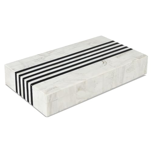 Handicrafts Home Large Decorative Storage Box with Lid – Black White Modern Storage Box, Remote Control Organizer for Coffee Table, Console & Living Room Decor – Mono Sprint 12 x 6 x 2 Handicrafts Home