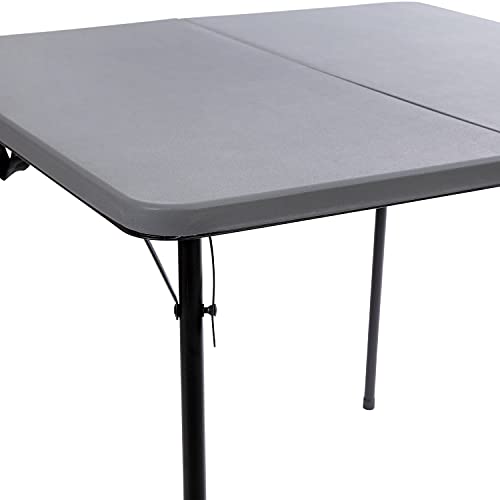 Flash Furniture Dunham 2.83' Square Plastic Folding Event Table with Carrying Handle, Bi-Fold Portable Banquet Table for Indoor/Outdoor Events, Gray Flash Furniture