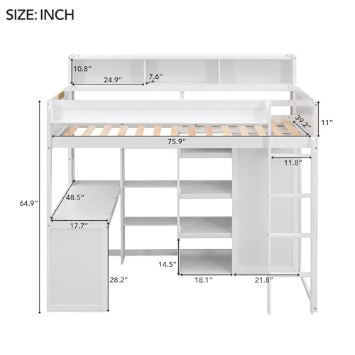 Twin Size Loft Bed with Wardrobe, Desk, and Storage by Harper & Bright Designs in White Finish Harper & Bright Designs