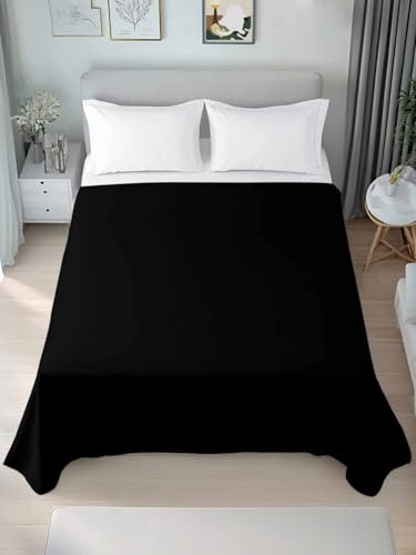 Top Sheet Twin XL Bedding Flat Sheet Only, Solid Art Minimalist Pure Black Microfiber Bed Sheets Soft Breathable Bedding Flat Sheets, Plain Single Dark Color Hotel Luxury Top Sheets Chees D Zone