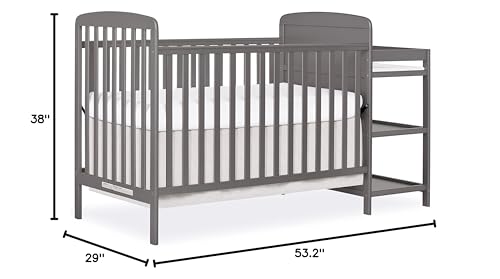 Dream On Me Anna 3-in-1 Full-Size Crib and Changing Table Combo in Steel Grey, Greenguard Gold Certified, Non-Toxic Finishes, Includes 1" Changing Pad, Wooden Nursery Furniture Dream On Me