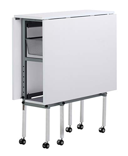 Sew Ready Hobby and Cutting Table - 58.75" W x 36.5" D White Arts and Crafts Table with 2 Mesh Storage Drawers, Silver/White Sew Ready