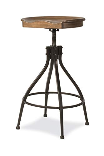 Hillsdale Worland Backless Metal Adjustable Height Stool with Wood Saddle Seat, Brown Hillsdale