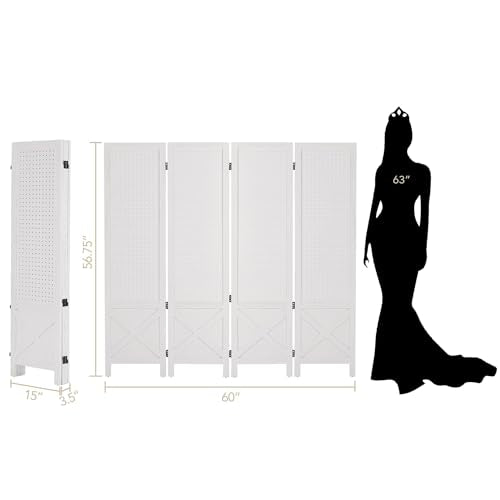Wnutrees 4 Panel Pegboard Display, 5 Ft Wood Folding Privacy Screens Room Divider, Portable Freestanding Display Board for Craft/Art Shows, Retail, Events, Wall Organizer, Rustic Barnwood, White Wnutrees
