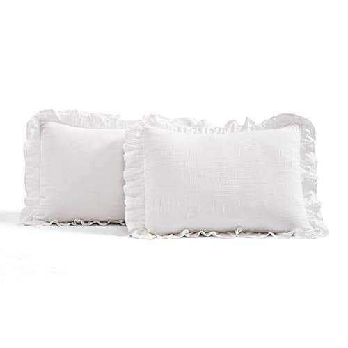 Lush Decor Ruffle Skirt Bedspread Set - 3-Piece Luxurious Farmhouse Bedding - Elegant Ruffle Detail - Timeless Style - Soft Lightweight Sheets - Queen, White Lush Decor