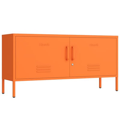 Aiasuit Orange Lockable Metal TV Stand Entertainment Center, Heavy Duty Storage Cabinet Supports 80+ Inch TVs, Multifunctional Media Console for Home Living Room Office 22" H X 35.4" W X 13.8" D