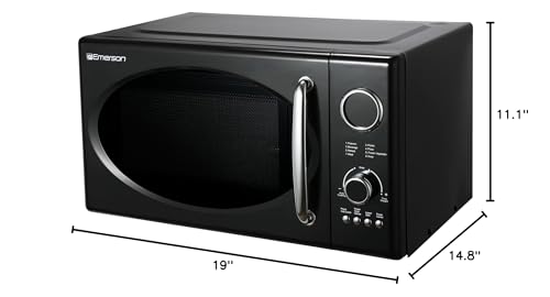 Emerson MWRG0901BK Retro Compact Countertop 800W Microwave Oven with 1,000W Grill Function, LED Display, 5 Power Levels, 8 Auto Menus, Glass Turntable and Child Safe Lock, 0.9 Cu. Ft., Black Emerson