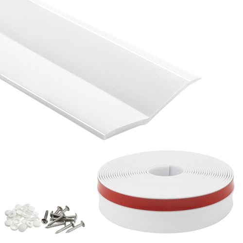 Piclafe Garage Door Seal Top and Sides, Garage Door Weather Stripping, Universal Garage Door Trim Weatherproofing Seal Strips with Adhesive Backing and Screws, White, 34.4FT Piclafe