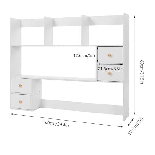Desk Hutch, Desktop Hutch with 8 Shelves & 4 Drawers, Vanity Desk with Hutch Top Only, Extendable Small Desk Shelf for Top of Desk, Desktop Bookcase Bookshelf for Home Office Generic