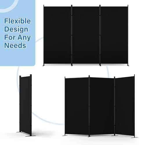 AKTOP Room Divider 3 Panel, Folding Fabric Wall Divider for Room Separation, Portable Room Partitions and Dividers 103"W x 70''H, Freestanding Privacy Screen for Office, Dorm, Studio, Classroom, Black AKTOP