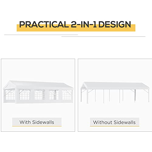 Outsunny 13 x 26 ft Heavy Duty Party Tent Outdoor Gazebo Wedding Tent Event Shelter Carport BBQ with Removable Sidewalls & Windows, Outside Waterproof Canopy for Parties, White Outsunny