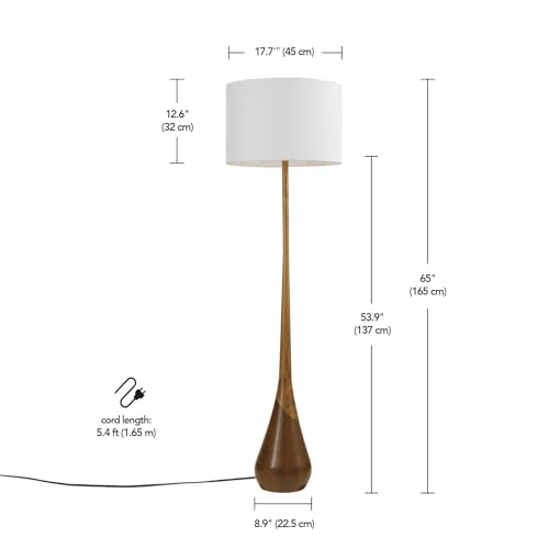 Globe Electric Novogratz x 67225 65" Floor Lamp, 2-Tone Wood Toned Base, White Fabric Shade, Socket Rotary Switch, Living Room Décor, Reading Light, Home Essentials, Bedroom, Office Accessories Globe Electric