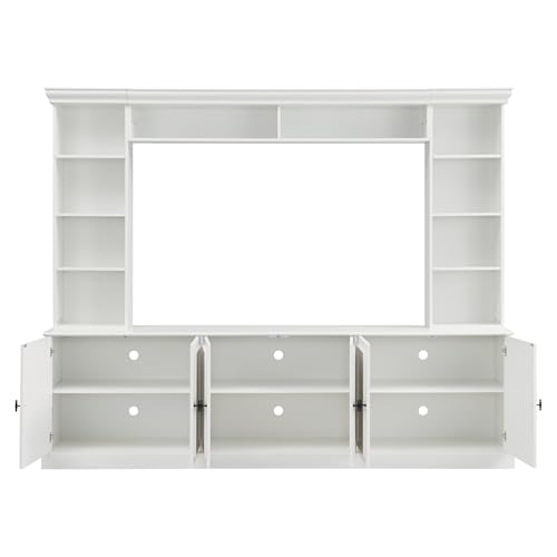 Merax 97.4" TV Stands for Living Room,Large Wall Unit Entertainment Center with Bookshelf for TVs Up to 70",Mid-Century Media Console with Bridge,TV Stand for Bedroom with Storage Shelf,White Merax