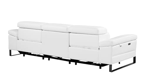 BlackJack Furniture Antonio Top Grain Italian Leather Power Recliner Sofa with 2 Reclining Seats & Large Power Headrests, Comfortable Lumbar Support, USB Chargers, Wall Hugger Design, White Blackjack Furniture