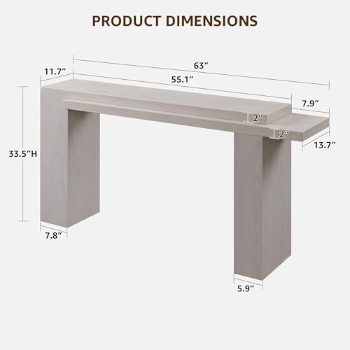 OKD 63 Inch Modern Entryway Console Table, Solid Geometry Accent Sofa Table Behind The Couch, Narrow Console Table for Entryway, Hallway, Living Room, Foyer, White Alder OKD