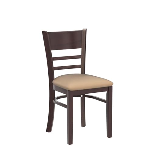 Livinia Cabin Dining Chair Set of 2, Solid Malaysian Oak PU Leather Upholstered Cushion Seat Wooden Ladder Back Side Chairs (Walnut) Assembly Livinia