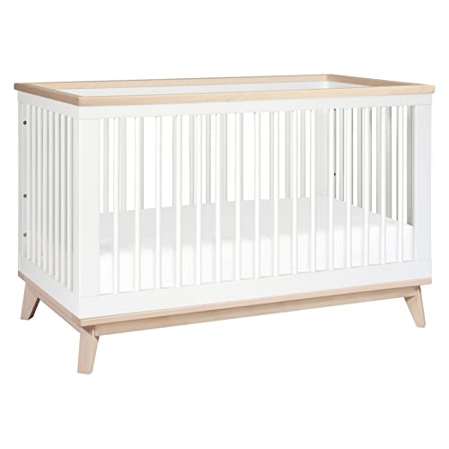 Babyletto Scoot 3-in-1 Convertible Crib with Toddler Bed Conversion Kit in White and Washed Natural, Greenguard Gold Certified babyletto