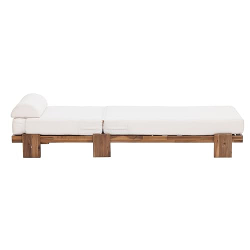 Hlcodca 78.8'' Outdoor Patio Chaise Lounge Chair, Acacia Wood Adjustable Recliner with Headrest, Perfect for Terrace, Poolside, Garden, and Beach (Beige-E)