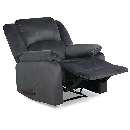 Relax-A-Lounger Preston 33.5" Manual Pull-Handle Recliner, Traditional Overstuffed, Pocket Coil Comfort, Black Metal Base Legs, Soft Microfiber Fabric, Steel Gray