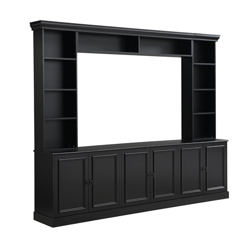 Merax 97.4" TV Stands for Living Room,Large Wall Unit Entertainment Center with Bookshelf for TVs Up to 70",Mid-Century Media Console with Bridge,TV Stand for Bedroom with Storage Shelf,Black Merax