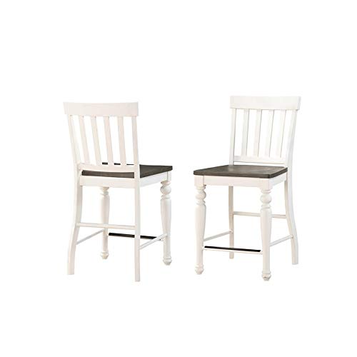 Steve Silver Furniture Joanna 9pc Rectangular Counter Dining Set, Two Tone Dark Oak/Ivory Finish, 54" w/ 18" Leaf w/ 8 Slat Back Side Dining Chairs, Storage Drawers, 54" L x 54" W x 36" H, White Steve Silver
