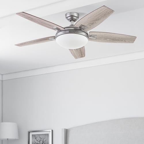 Honeywell Ceiling Fans Carmel Modern 48 Inch Ceiling Fan with Light, Remote Control Fan, LED Indoor Fan with 5 Blades, Gray Oak and Brown Chestnut Blade Finish Options, Silver (51627-01) Honeywell