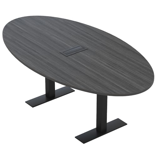 4-Person Oval Shaped Conference Table with Power and Data | Harmony Series Office Table with Matte Black Metal T- Bases | Meeting Tables for Offices, Training Rooms, and Homes | Asian Night – 6’ SKUTCHI DESIGNS INC.