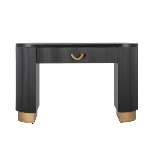 Merax Modern Vertical Ribbed Console Table with Functional Storage Drawer & Column Legs, Entryway Hallway Sofatable for Living Room, Black Merax