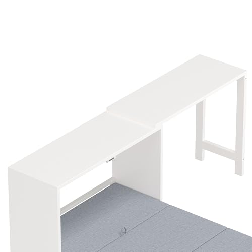 Ball & Cast Murphy Bed Twin Size Hideaway Bed with Adjustable Position Desk,Wall Chest Dresser Murphy Bed w/Foldable Cushion,can be Folded,Slat Support,No Box Spring Needed,for Apartment,White Ball & Cast