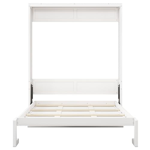 GYYBED Full Size Murphy Bed, 61.5-inch Cabinet Bed Folding Wall Bed with Desk Combo,Space-Saving Furniture Bed Frame,for Guest Room, Study, Office (White, Full) GYYBED