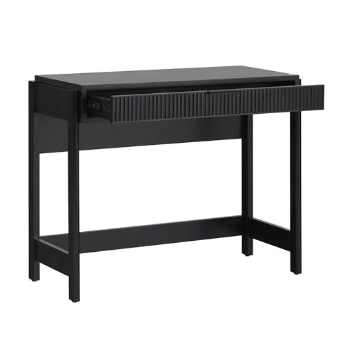 Walker Edison Office Writing and Computer Desk Spacious Desktop, Complementary in Living Spaces, 38 Inch, Reeded Black Walker Edison