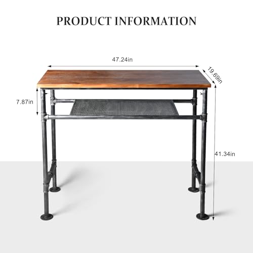 LOKKHAN Industrial Vintage Bar Height Table with Extra Shelf - Rustic Brown & Grey Metal Console for Kitchen, Dining & Pub LOKKHAN