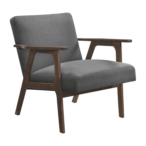 Lexicon Mid Century Modern Accent Chair, Upholstered Lounge Armchair, Single Sofa Seat, Brown Finish Solid Wood Framed Comfy Side Chairs for Living Room/Bedroom/Office/Waiting Area, Dark Gray Lexicon
